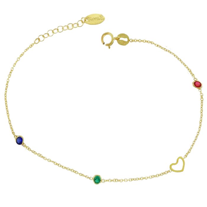 Yellow gold women's bracelet with heart and zirkon IVY0020
